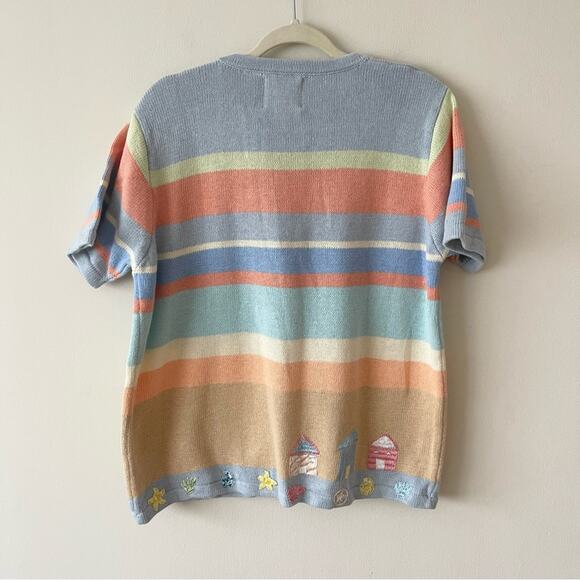 Story Knits Cardigan Sweater Striped Embroidered Details Beach Women size L - Picture 8 of 12